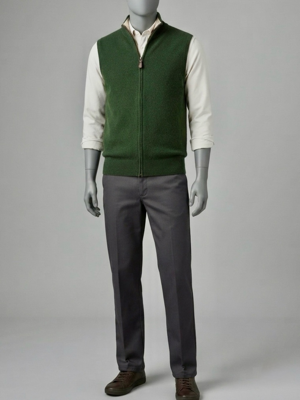 Joseph & Lyman 100% Cashmere Full Zip Vest Vintage Dark Olive L